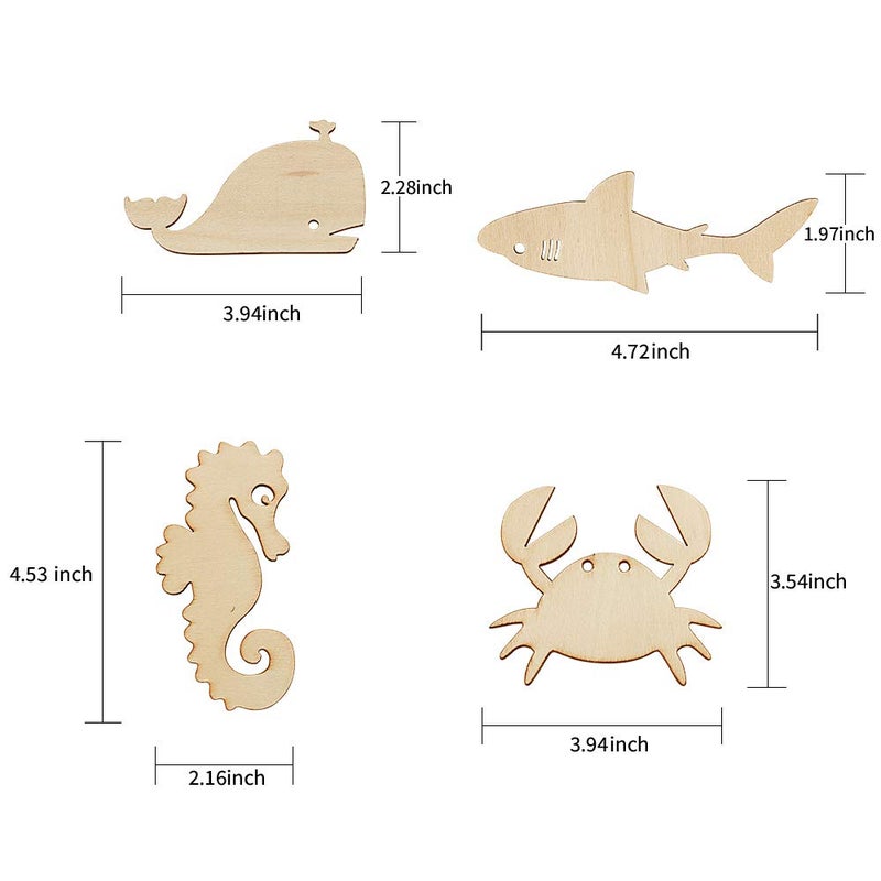 Newbested 48 Pack Unfinished Wooden Ocean Sea Animal Life Cutouts,Octopus,Shark,Whale,Dolphin,Turtle,Crab,Squid,Seahorse Shapes Model for Home Decor Ornament,DIY Craft Art Project(6 PCS/Shape) - Image 2